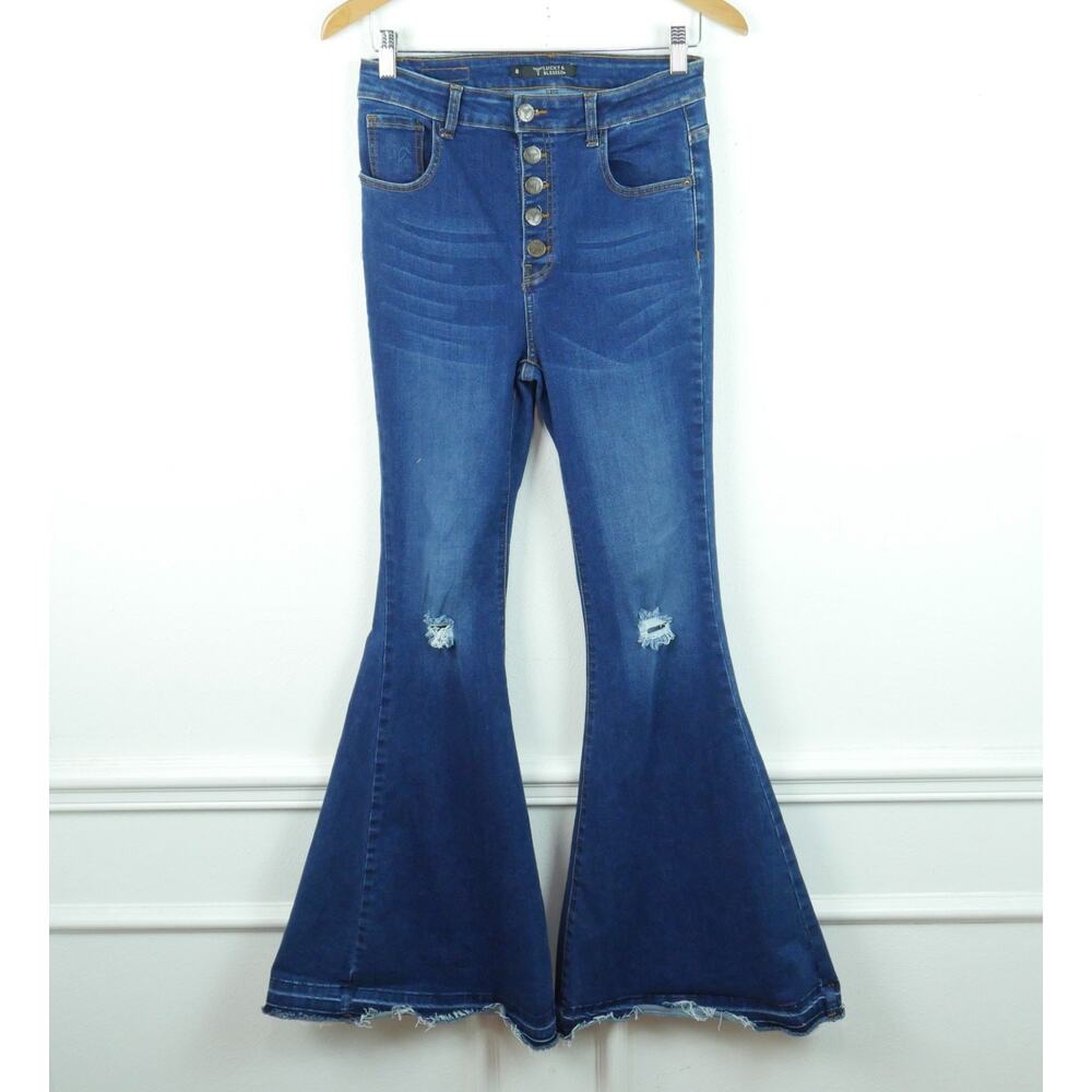 Lucky & Blessed Jeans Size 8 L&B Button Fly High Rise Flare Bell Bottom Denim